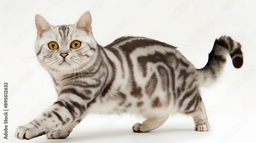 Adorable Silver Classic Tabby American Shorthair Cat Walking Adorable Silver Classic Tabby American Shorthair Cat Walking
