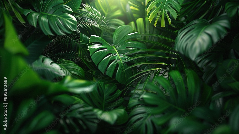 A close-up of a group of green plants with sunlight filtering through their leaves on the side of a plant A close-up of a group of green plants with sunlight filtering through their leaves on the side of a plant