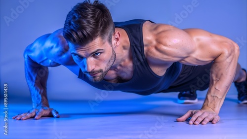fitness trainer, man doing push ups, AI