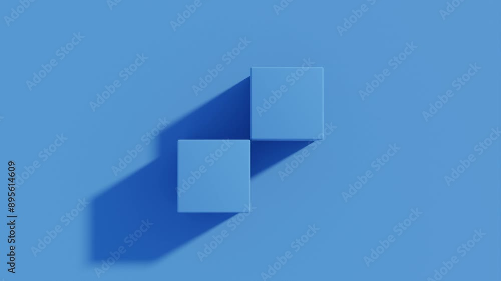 Pair of Rolling Blue Cubes: Seamless Geometric Animation with Modern Abstract 3D Design on a Blue Background Pair of Rolling Blue Cubes: Seamless Geometric Animation with Modern Abstract 3D Design on a Blue Background