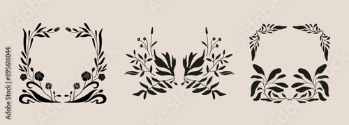 Set of flower wreath, frame, border. Abstract vector illustration. 