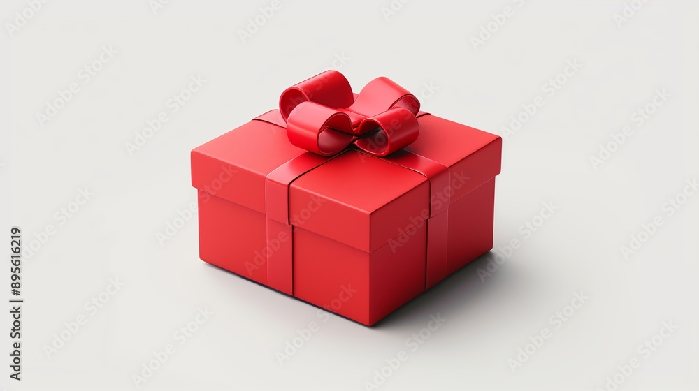 Red Gift Box with Ribbon and Bow on White Background Red Gift Box with Ribbon and Bow on White Background