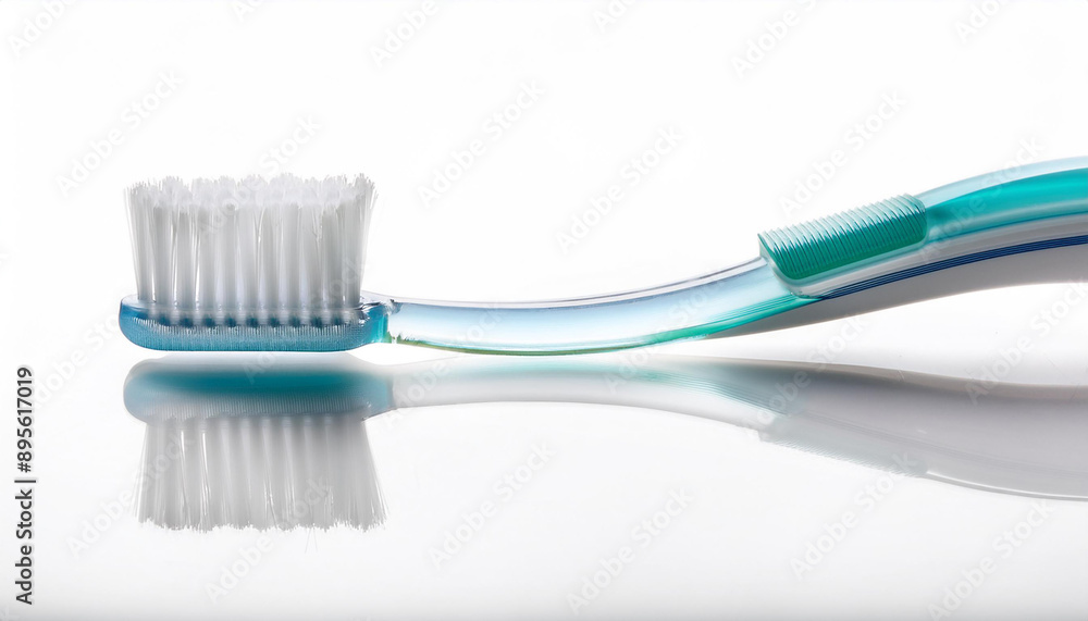 A modern toothbrush with soft bristles, isolated on a white background, emphasizing its clean and ergonomic design. A modern toothbrush with soft bristles, isolated on a white background, emphasizing its clean and ergonomic design.