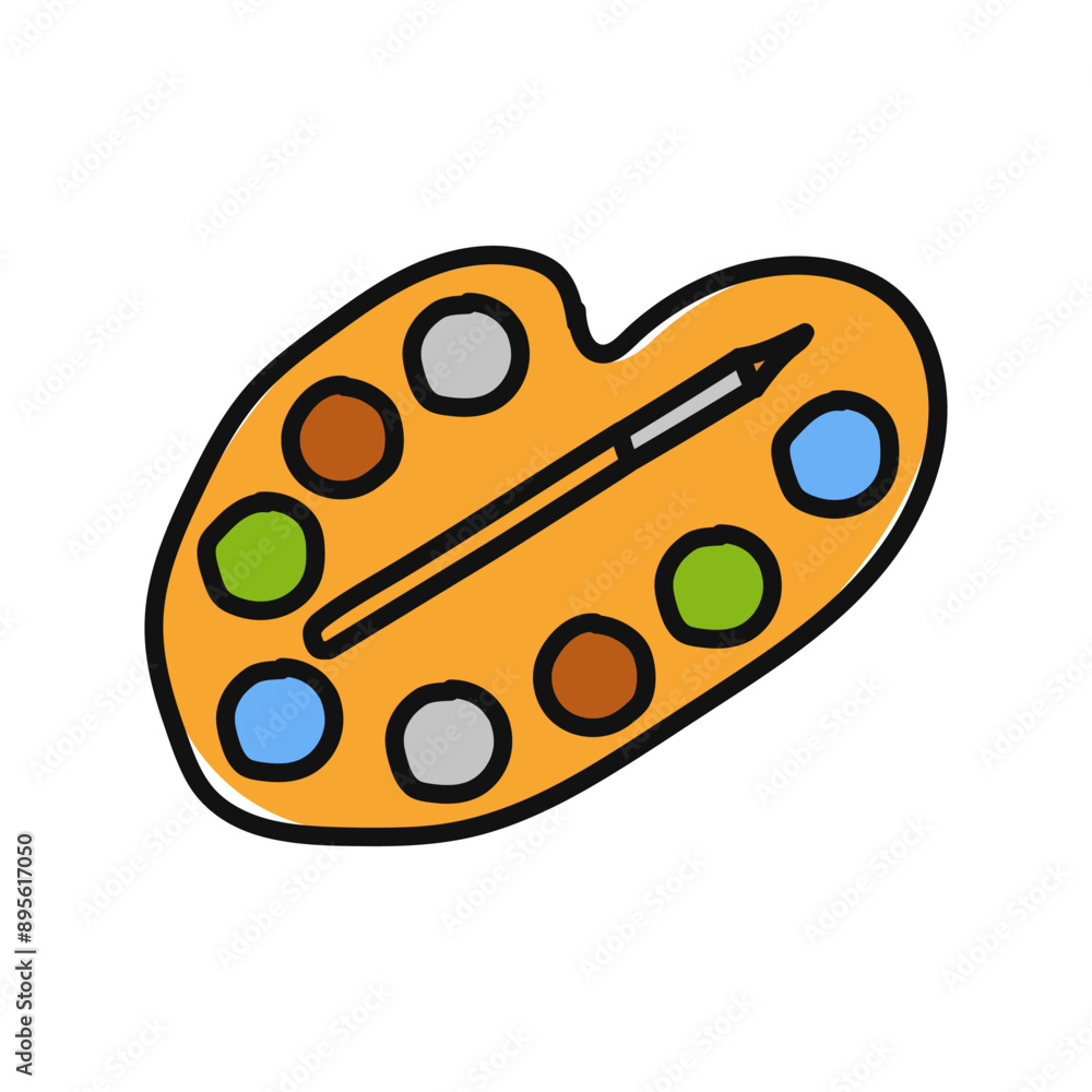 Palette in doodle style. Artist's palette with brush. Vector Palette in doodle style. Artist's palette with brush. Vector