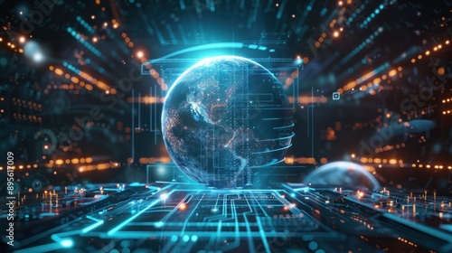 Digital Earth Globe on Circuit Board