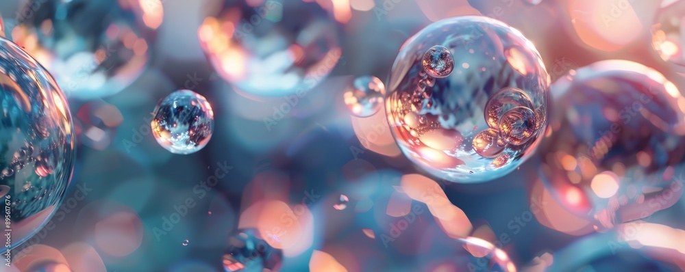 Abstract bubbles with reflective surfaces, 4K hyperrealistic photo Abstract bubbles with reflective surfaces, 4K hyperrealistic photo