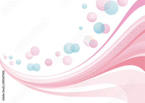 水彩風　ピンクのラインと水玉ふわふわ