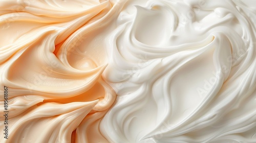  White and orange swirls textured cream with yellow center in close-up image