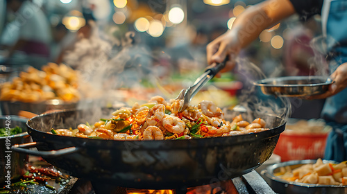 Wallpaper Mural Stir-Fried Shrimp at Busy Night Market Torontodigital.ca