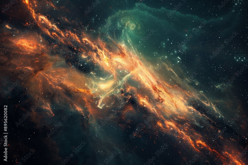 Cosmic Nebula with Orange and Green Hues. Cosmic Nebula with Orange and Green Hues.