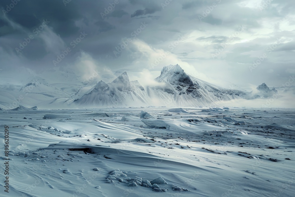 Fototapeta premium Dramatic Winter Landscape with Mountains and Snow.
