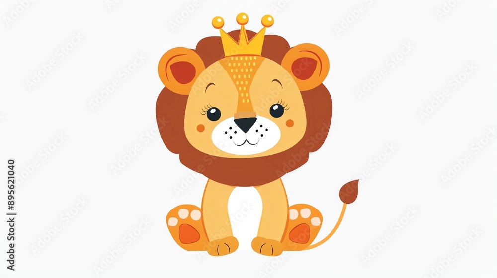 Create a clipart of a Lion Cub King A playful lion cub wearing a tiny crownin a kawaii style, simplified to feature fewer elements for a cleaner look, Use a color palette that is appealing to c Create a clipart of a Lion Cub King A playful lion cub wearing a tiny crownin a kawaii style, simplified to feature fewer elements for a cleaner look, Use a color palette that is appealing to c