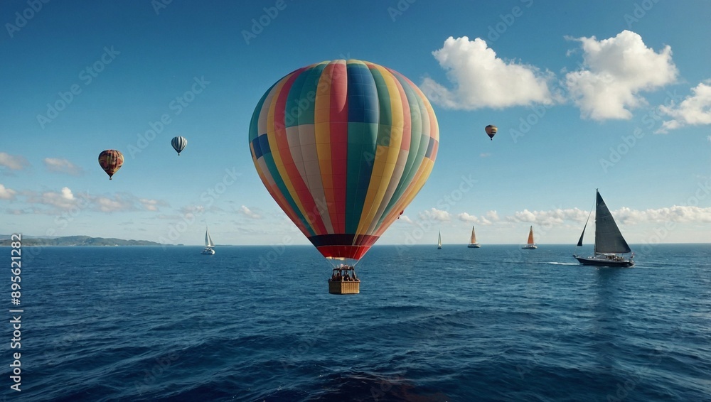 Fototapeta premium A hot air balloon with nautical designs gliding