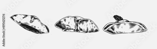 Collection of pirate hat sketch hand drawn vector illustration.