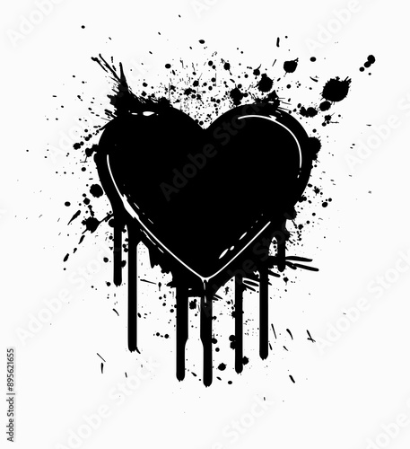An artistic black heart with drips and splatter effects, perfect for trendy designs and an alternative aesthetic touch