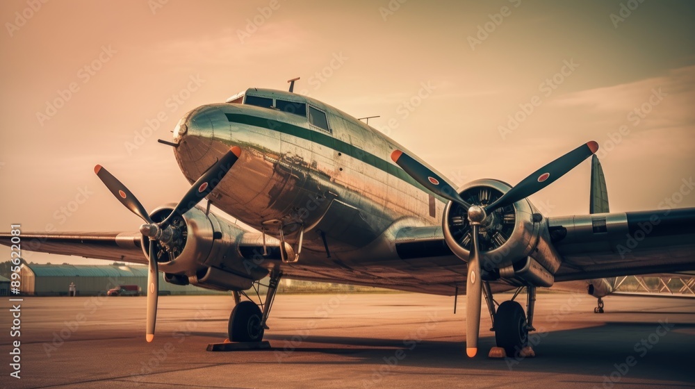 Naklejka premium Vintage Airplane on the Runway