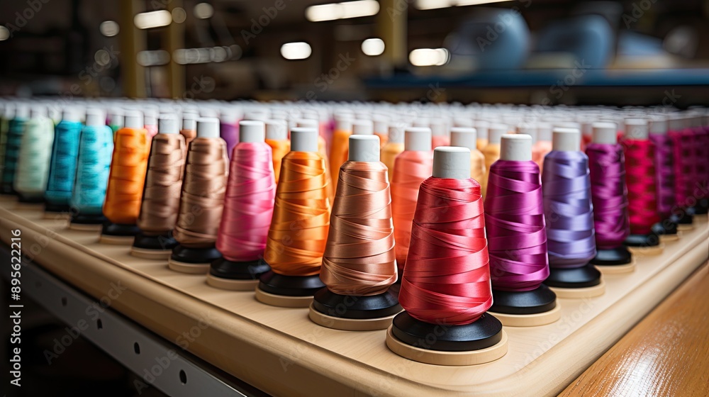 Colorful spools of thread on the stand Colorful spools of thread on the stand