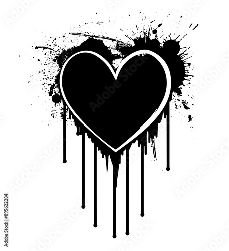 An artistic black heart with drips and splatter effects, perfect for trendy designs and an alternative aesthetic touch