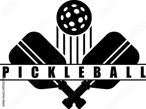 Black PickleBall Graphic Logo Design. Vector Hand Drawn Illustration Isolated On Transparent Background