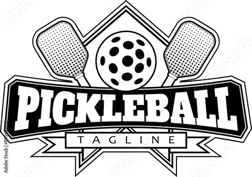 Outlined PickleBall Graphic Logo Design. Vector Hand Drawn Illustration Isolated On Transparent Background