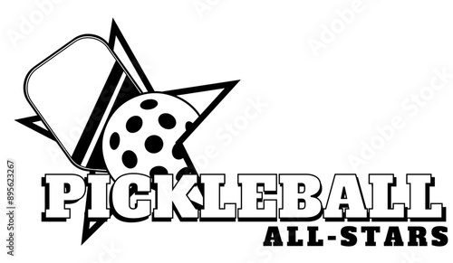 Outlined PickleBall Graphic Logo Design. Vector Hand Drawn Illustration Isolated On Transparent Background
