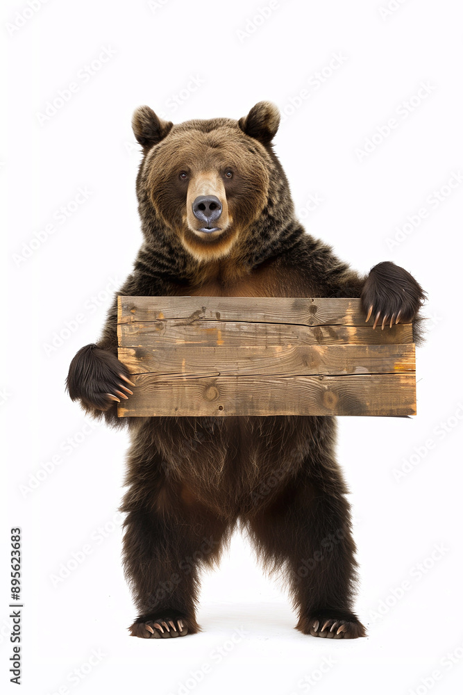 Fototapeta premium bear with wooden sign