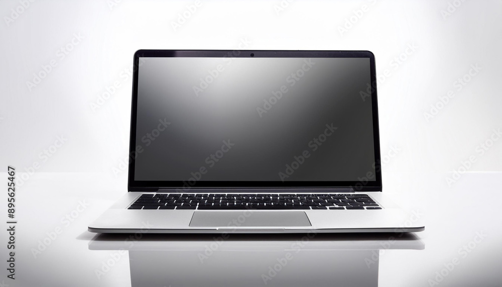 A sleek, modern laptop open and isolated on a white background, emphasizing its technological sophistication and design. A sleek, modern laptop open and isolated on a white background, emphasizing its technological sophistication and design.