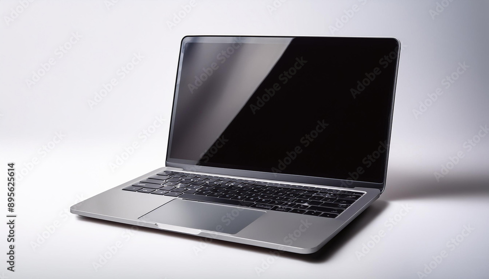 A sleek, modern laptop open and isolated on a white background, emphasizing its technological sophistication and design. A sleek, modern laptop open and isolated on a white background, emphasizing its technological sophistication and design.