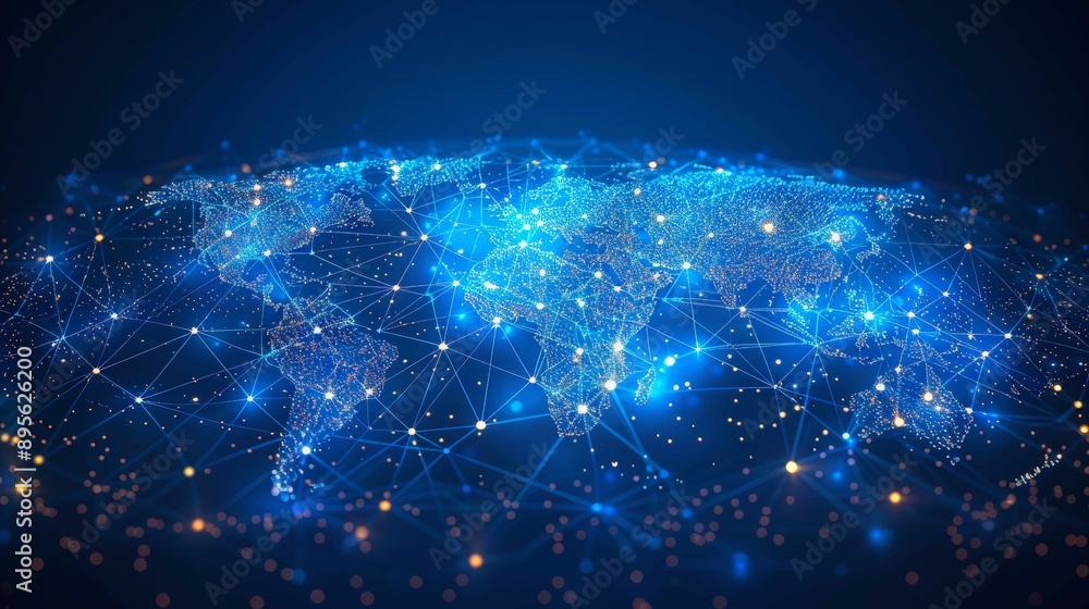 A simple blue background depicting a minimalist white neural network in the shape of a world map. minimalist professional design A simple blue background depicting a minimalist white neural network in the shape of a world map. minimalist professional design