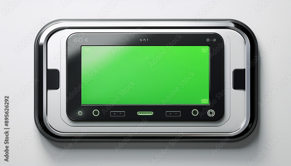 A smart home control panel with a green screen, isolated on a white background, ideal for home automation app mockups. A smart home control panel with a green screen, isolated on a white background, ideal for home automation app mockups.