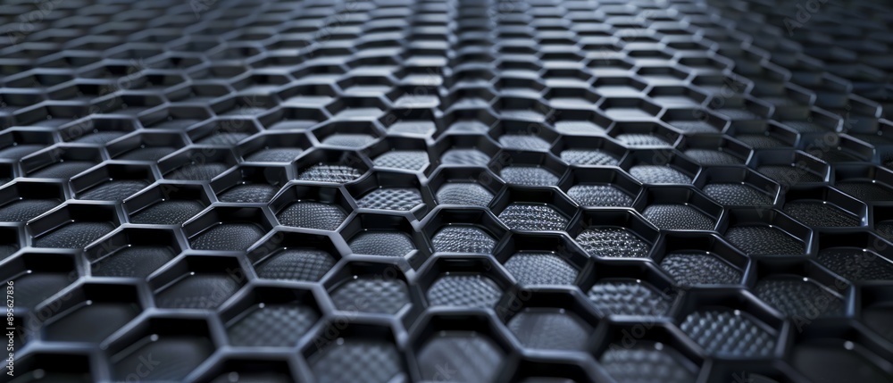 Obraz premium Panoramic close-up, high detail scan of hexagon grid texture, Generative AI