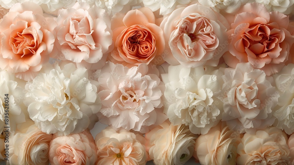 A close-up photo of vibrant pink and white flowers adorning the side of a wall, surrounded by lush greenery A close-up photo of vibrant pink and white flowers adorning the side of a wall, surrounded by lush greenery