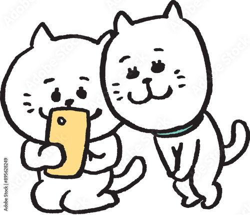 かわいい女子猫キャラの日常イラスト