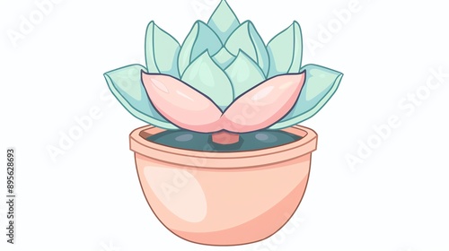 Create a vector clipart of a Succulent plant with colorful rosette leavesin a kawaii style, simplified to feature fewer elements for a cleaner look, Use a color palette that is appealing to children, photo