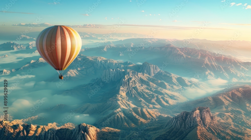 Obraz premium Hot Air Balloon Soaring Over Majestic Mountain Ranges