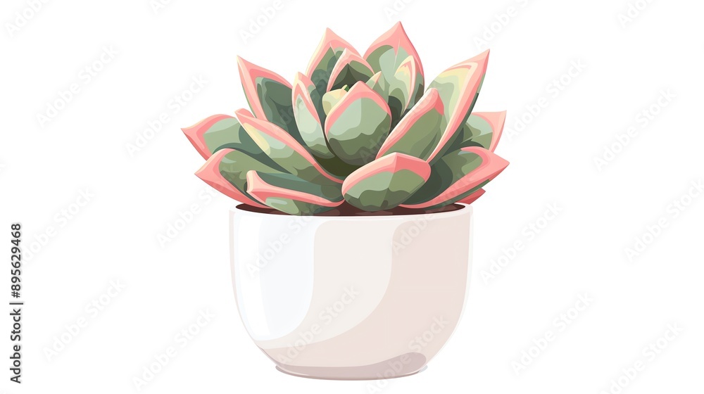 Fototapeta premium Create a clipart of a Succulent plant with colorful rosette leavesin a kawaii style, simplified to feature fewer elements for a cleaner look, Use a color palette that is appealing to children,