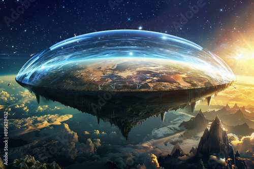 Fototapeta Naklejka Na Ścianę i Meble -  a flat earth under a dome in space