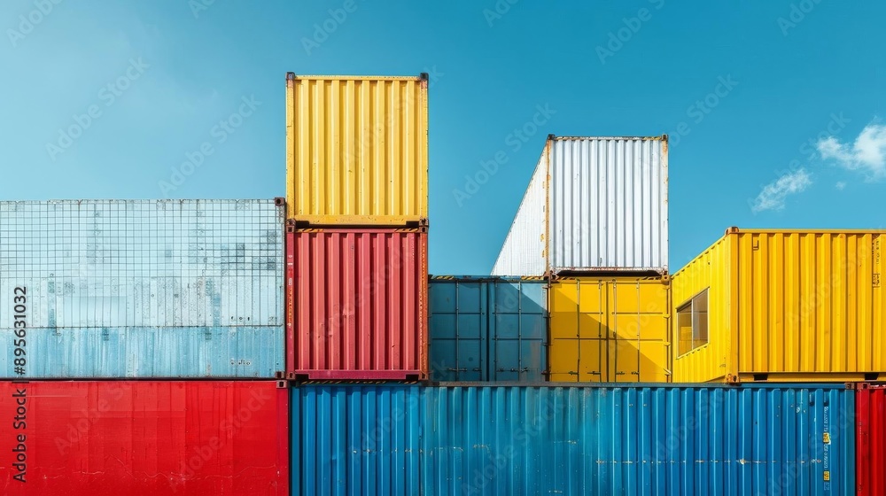 Fototapeta premium An abstract photograph showcasing a cluster of shipping containers in various colors