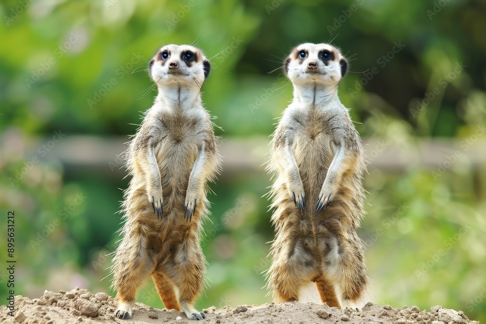 Two Curious Meerkats Standing Tall Two Curious Meerkats Standing Tall