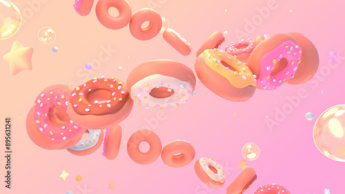 3d rendered sweet donuts sky.