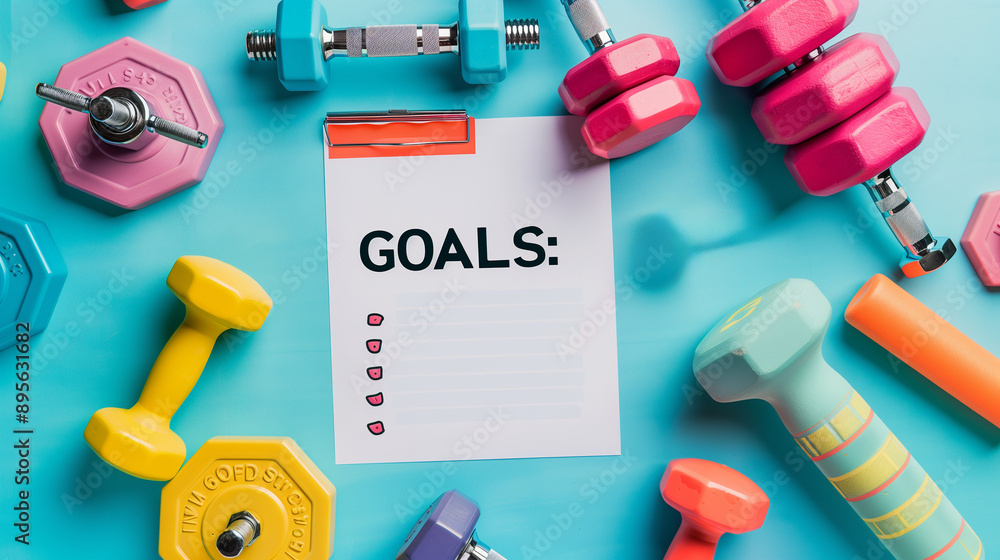 gym training greeting card mockup, top down view to do goals list gym training greeting card mockup, top down view to do goals list