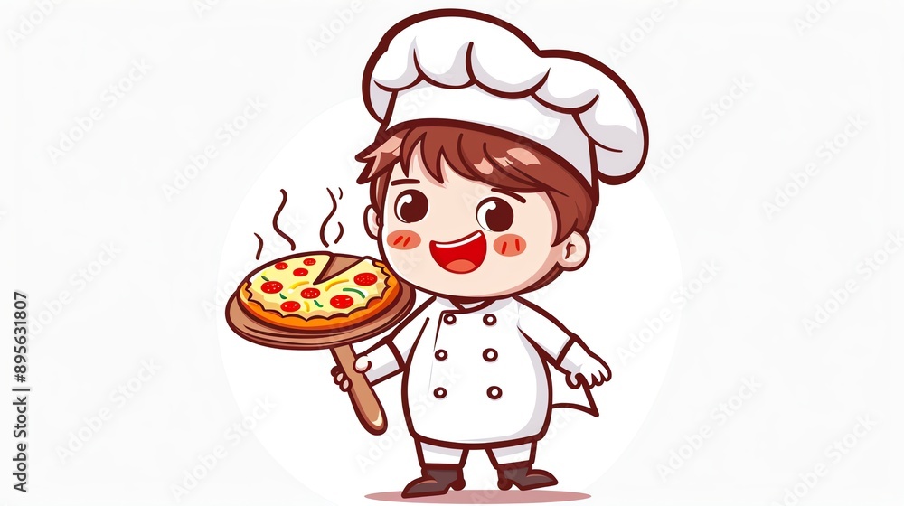 Create a clipart of a Chef holding a platter with a gourmet dishin a kawaii style, simplified to feature fewer elements for a cleaner look, Use a color palette that is appealing to children, wi Create a clipart of a Chef holding a platter with a gourmet dishin a kawaii style, simplified to feature fewer elements for a cleaner look, Use a color palette that is appealing to children, wi