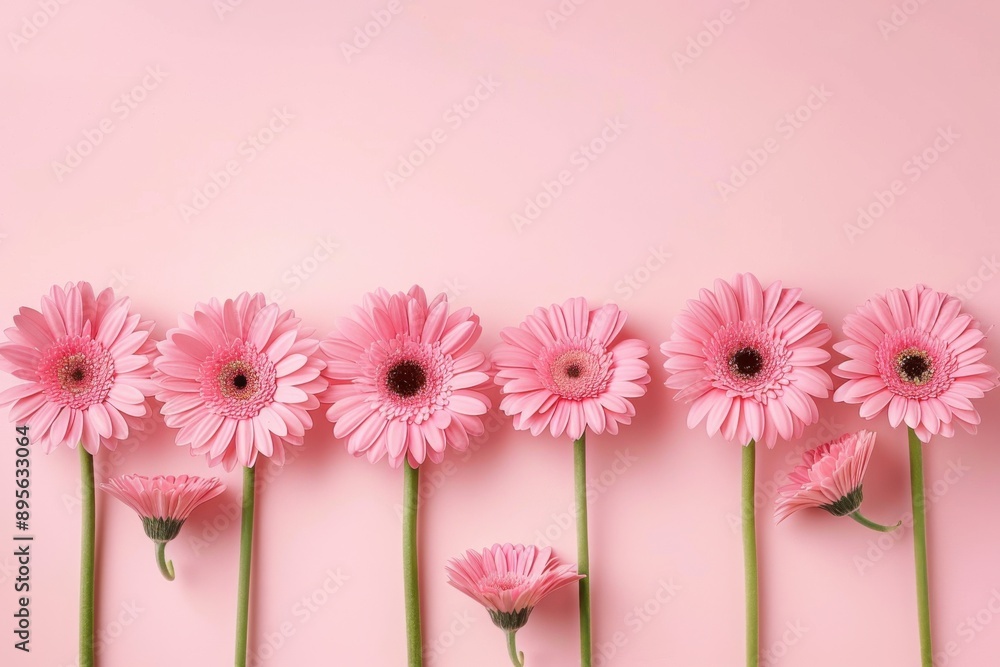 Pink Aesthetic. Minimalist Floral Concept with Gerbera Daisy Flowers on Pink Background Pink Aesthetic. Minimalist Floral Concept with Gerbera Daisy Flowers on Pink Background