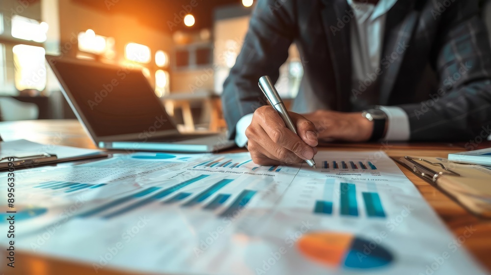 Businessman analyzing statistical data on a charts and graphs in a modern office environment. Businessman analyzing statistical data on a charts and graphs in a modern office environment.