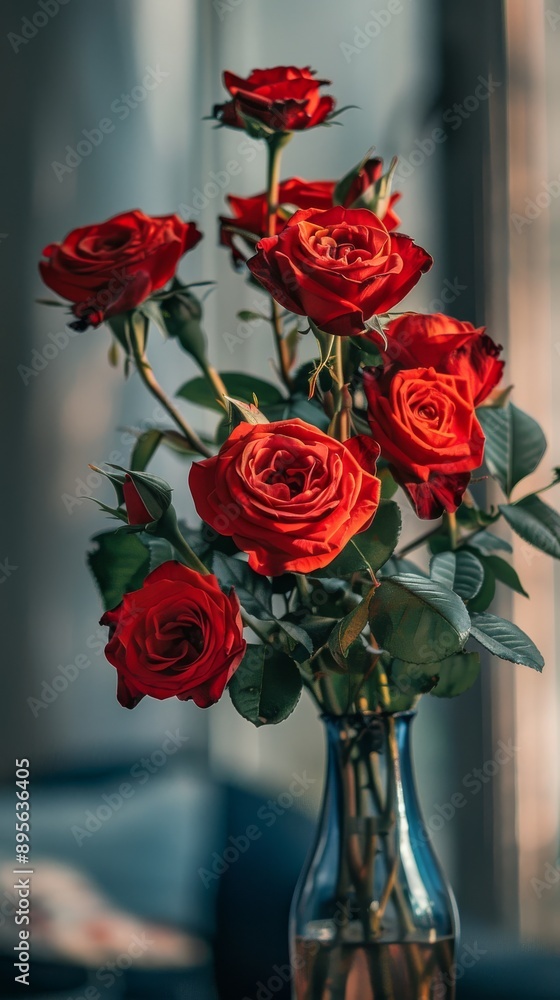 Focus Photo of Roses in a Vas with Living Room Background