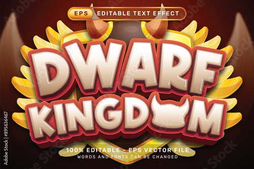 dwarf kingdom 3d text effect and editable text effect with illustrations of viking helmets and shields