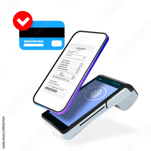 Vector Realistic 3d Payment Wi-Fi Machine, Smarthone. POS Terminal.
