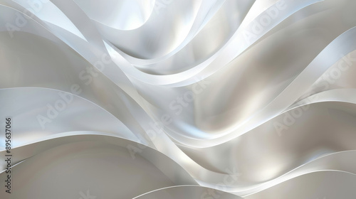 Flowing silver textures create a metallic yet soft visual that evokes sophistication and modernity with its graceful, undulating forms.