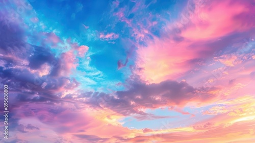 breathtaking sunset sky vibrant clouds in spectrum of colors ethereal light dreamy atmosphere painterly effect aweinspiring natural beauty © furyon