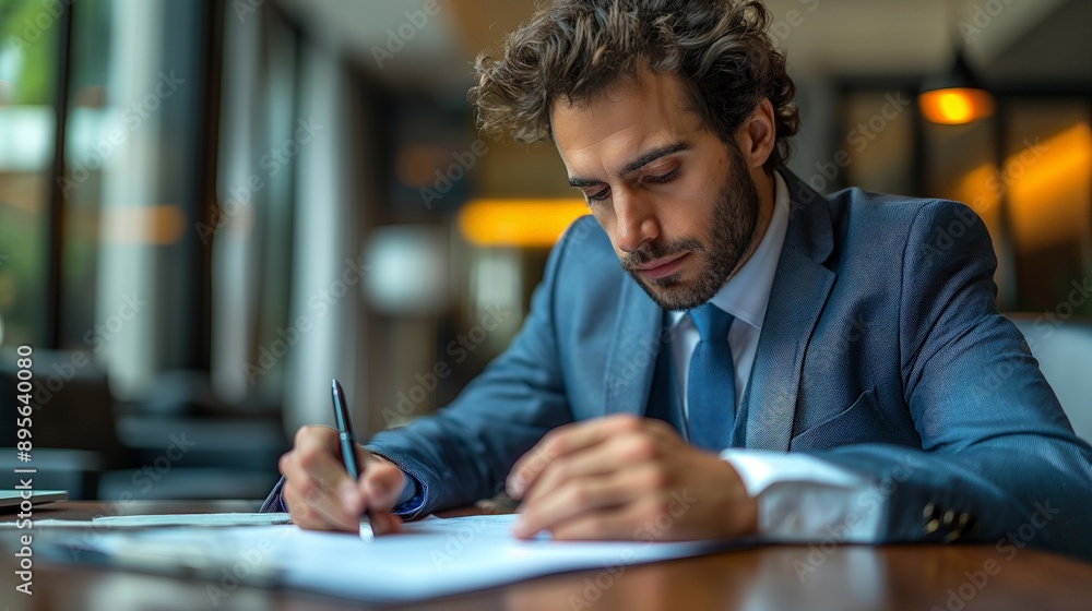 Focused Businessman Signing Documents, Suitable for Professional and Corporate Content Focused Businessman Signing Documents, Suitable for Professional and Corporate Content